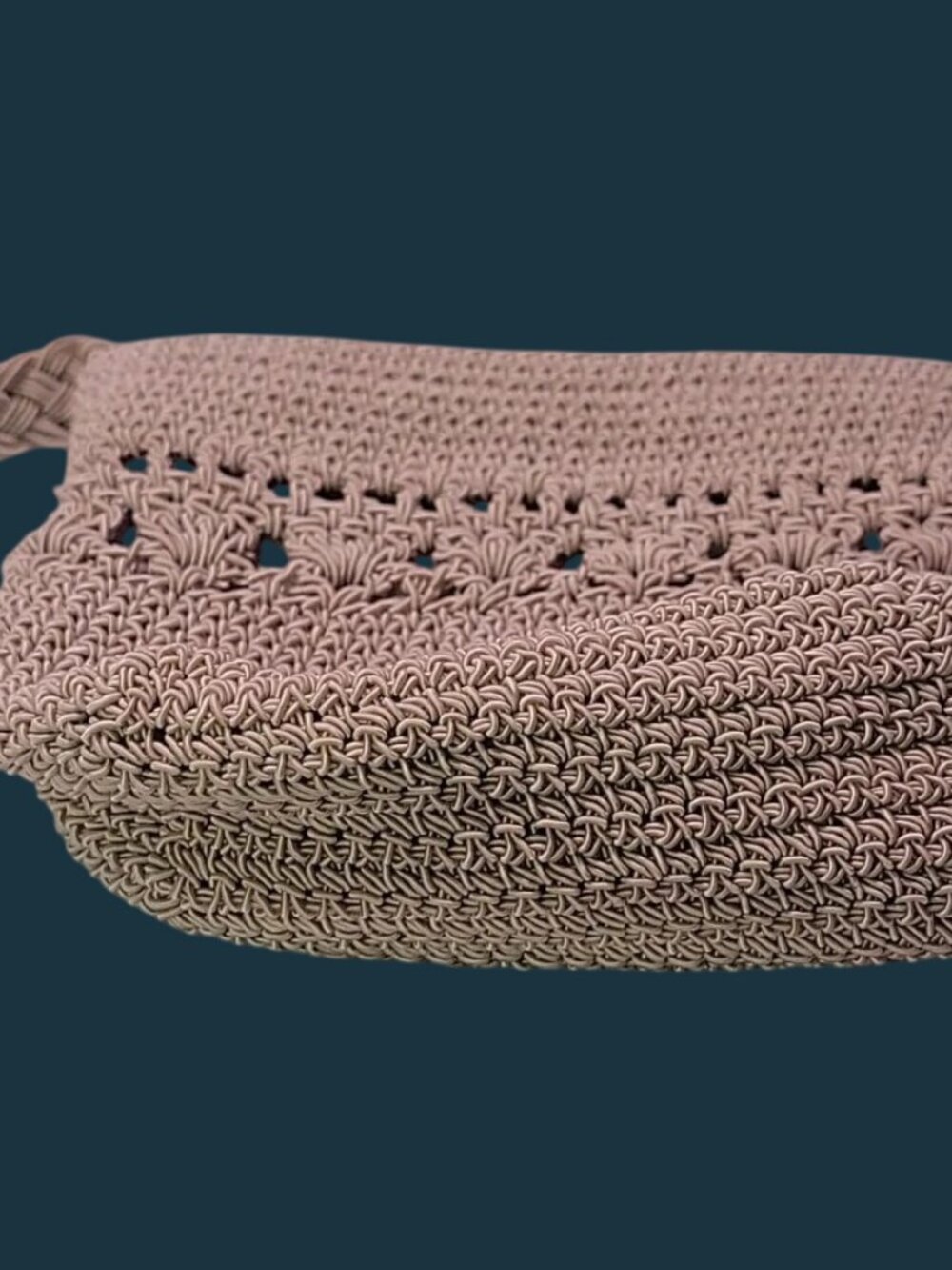 Kathie Lee Crochet Woven Clutch Purse w/Loop Handle Small Beige Handbag Vintage - Picture 4 of 6